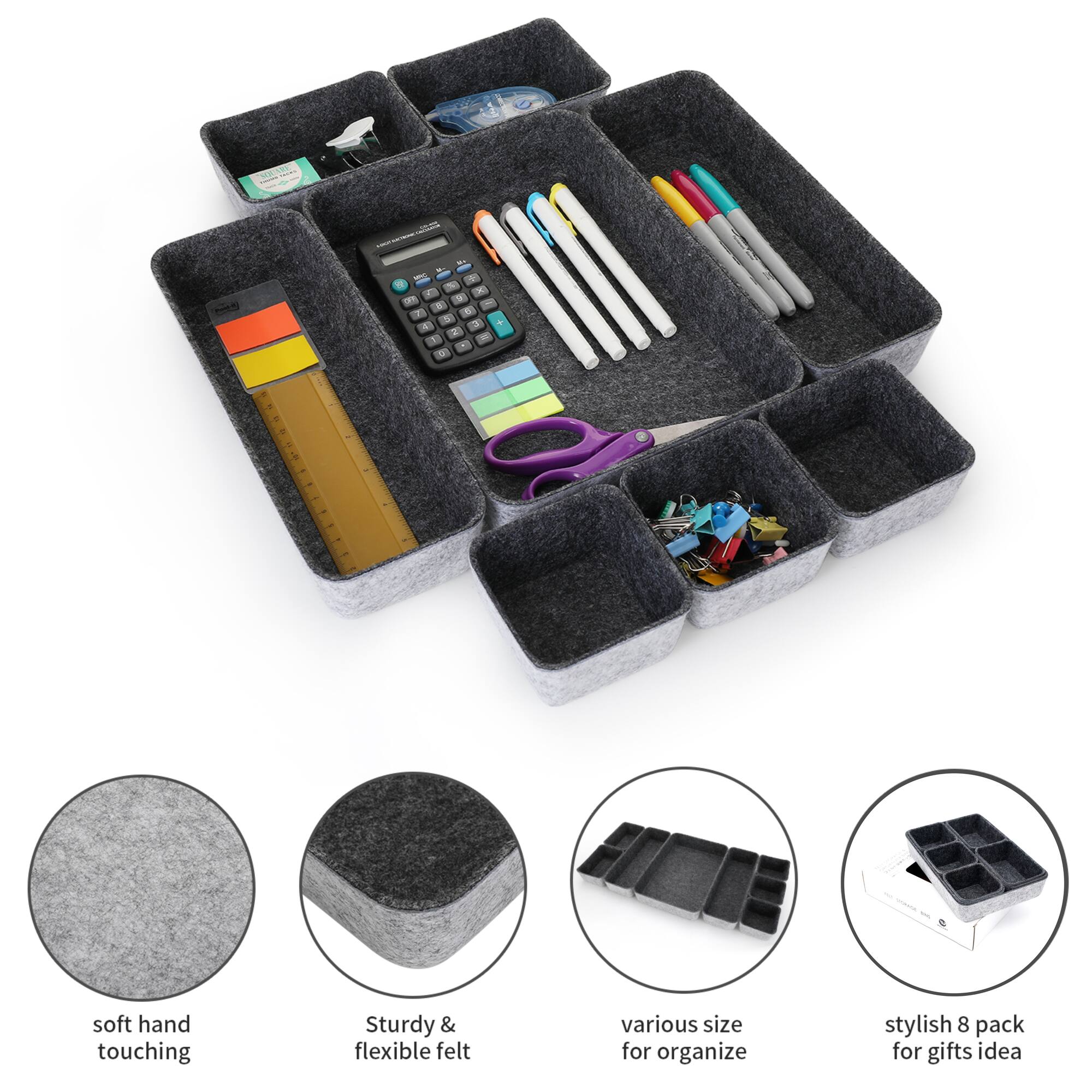 Welaxy Felt 8 Piece Drawer Organizer Tray Set